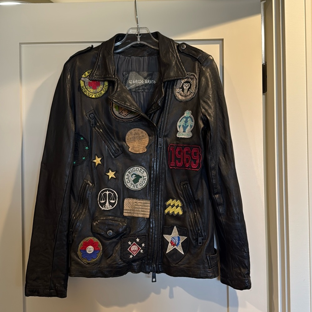Giorgio Brato vintage patch black leather jacket